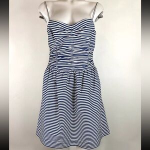 Polo Ralph Lauren Fit & Flare Skater Dress Ruched Sweetheart Neck Striped sz 10